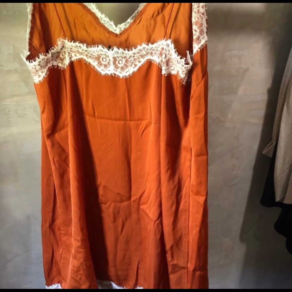 UO Out from Under Orange Satin & Lace Slip Dress - Picture 4 of 9